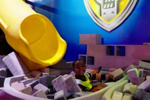 Child smiling after going down the slide at the PAW Patrol™ Experience: Only at CAMP